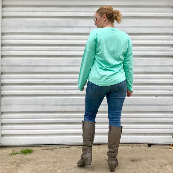 NWT Mint Crew Neck Long Sleeve Tee By Miami Style - Picture 7 of 8